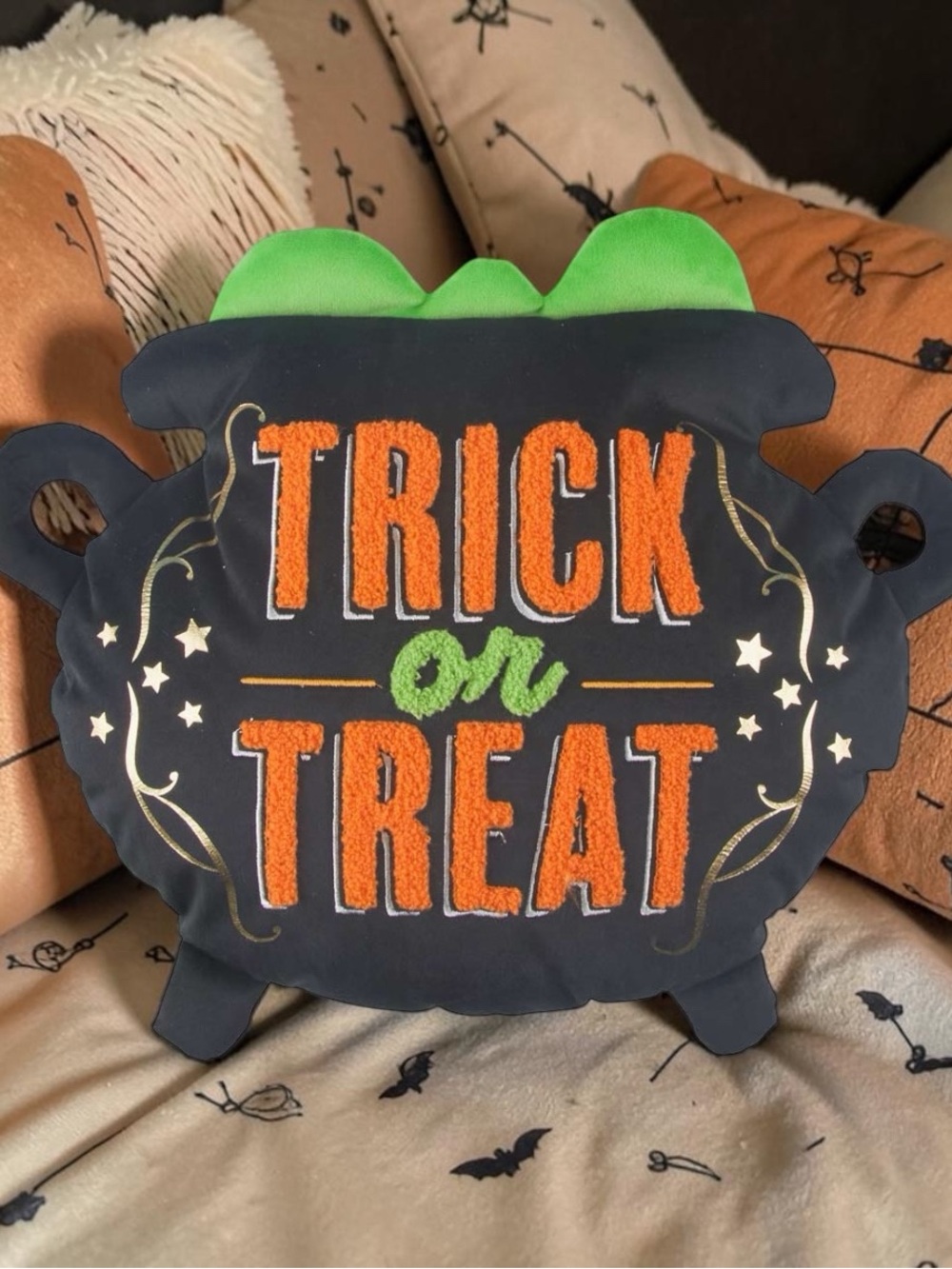 Halloween 'Trick or Treat' Decorative Pillow - Black, Orange & Green